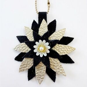 Silver & Black Flower Bag Charm